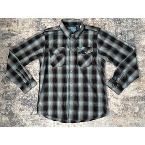 DIXXON Flannel Company Shirt Mens M Gray Black Blue Plaid Morning Fog D-Lux